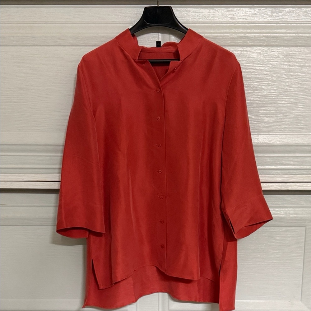 Eileen Fisher 100% Silk  Button-Front Top